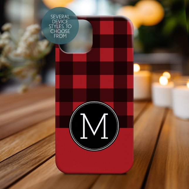 Rustikales Rot-Schwarz-Buffalo-Kariertes Muster Mo Case-Mate iPhone Hülle (Personalized Phone Case with Monogram)