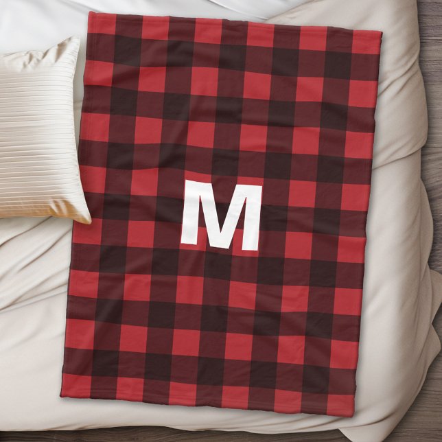 Rustikales Rot-Schwarz-Buffalo-Kariertes Muster Mo Fleecedecke (Personalized fleece blanket - buffalo plaid)