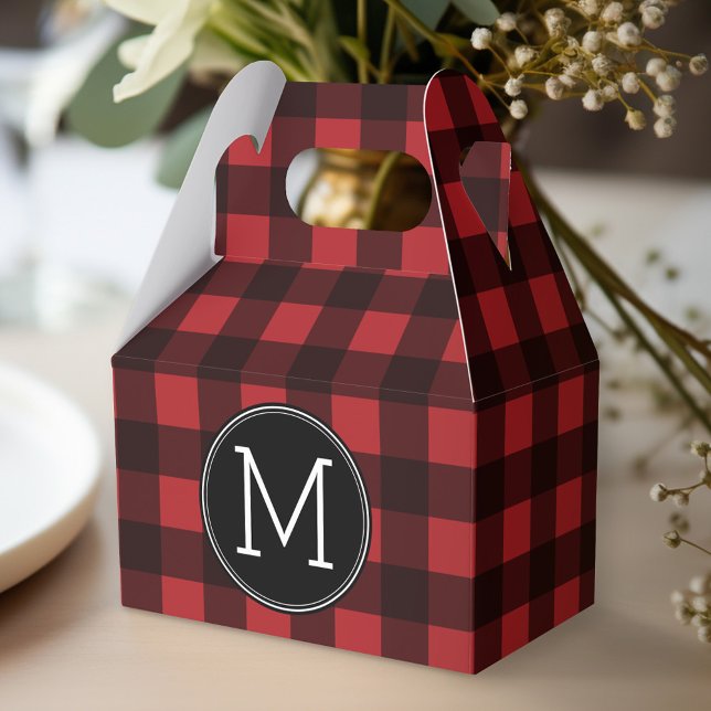 Rustikales Rot-Schwarz-Buffalo-Kariertes Muster Mo Geschenkschachtel (Personalized favor box - monogram buffalo plaid)