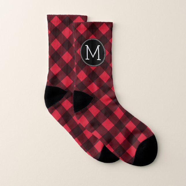 Rustikales Rot-Schwarz-Buffalo-Kariertes Muster Mo Socken (Paar)