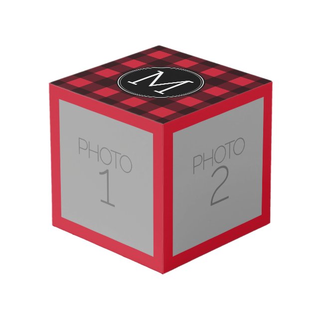 Rustikales Rot-Schwarz-Buffalo-Kariertes Muster Mo Würfel (Vorderseite Schrägansicht)