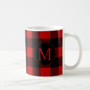 Rustikales Rot-Schwarz Büffel-Karo mit individuell Tasse