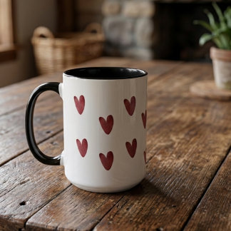 Rustikales Rot-Schwarz-Herzmuster Zweifarbig Tasse