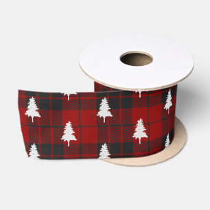 Rustikales Rot-Schwarz-Karo-Weihnachtsbaum-Muster Satinband