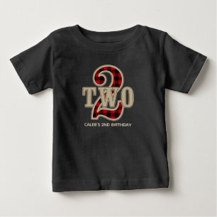 Rustikales Rot-Schwarzes Büffel-Karo 2. Geburtstag Baby T-shirt