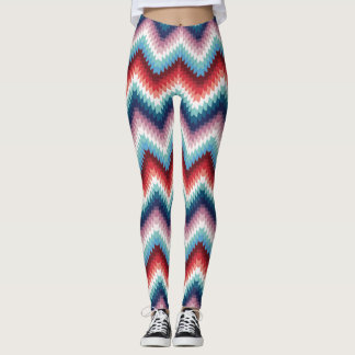 Rustikales Rot und Blau gestricktes Zickzack-Welle Leggings
