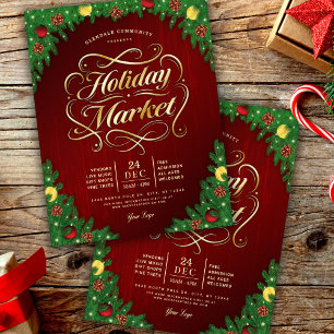 Rustikales Rot- und Gold-Weihnachtsmarkt-Event Flyer