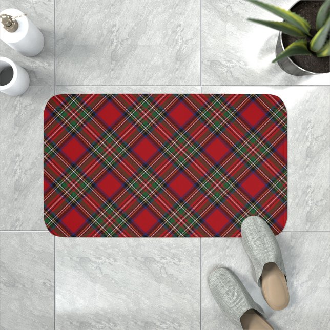 Rustikales Rot und Grüner Karierter Clan Stewart T Badematte (Clan Stewart Tartan Bath Mat Red Green Checkered)