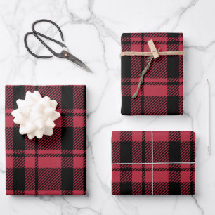 Rustikales Rot und Schwarzer Tartan Kariert Geschenkpapier Set