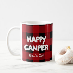 Rustikales Rot und Schwarzes Buffalo Kariert Happy Kaffeetasse