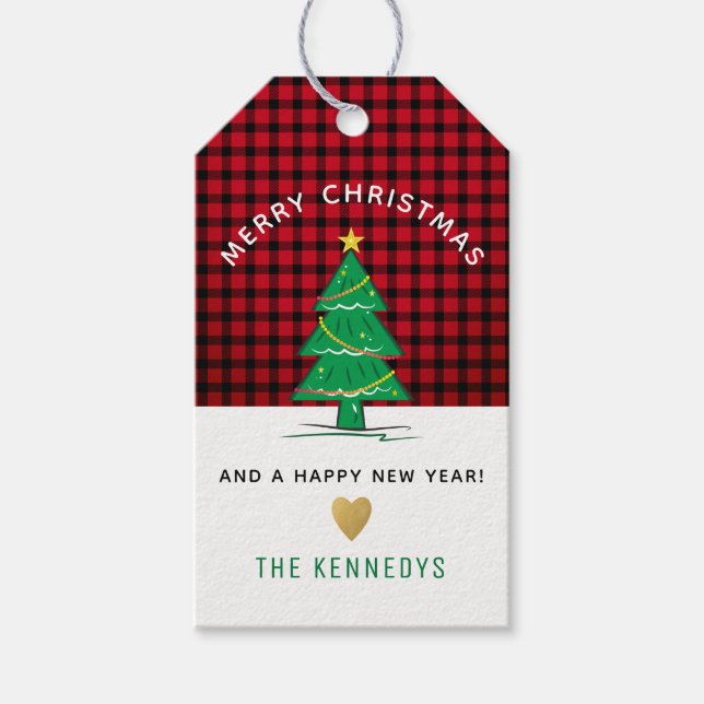 Rustikales Rot und Schwarzes Buffalo Karierter Wei Geschenkanhänger (Vorderseite)