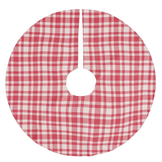 Rustikales Rot-Weiß-Gingham-Karo Polyester Weihnachtsbaumdecke (Vorderseite)