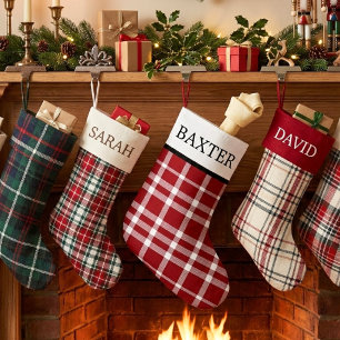 Rustikales Rot-Weiß-Karo personalisiertes Festtags Kleiner Weihnachtsstrumpf