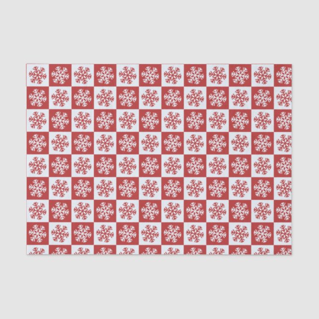 Rustikales Rot-Weiß-Schneeflockenmuster Weihnachte Seidenpapier (Vorderseite)
