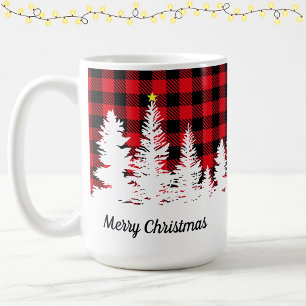 Rustikales Rot-Weißen Büffel-Karo-Wald Frohe Weihn Kaffeetasse