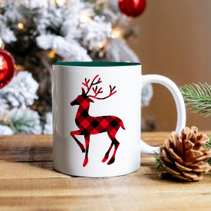 Rustikales Rotbuffalo-Karo-Rentier-Weihnachten Zweifarbige Tasse