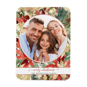 Rustikales Roter Holiday Floral Weihnachten Foto M Magnet