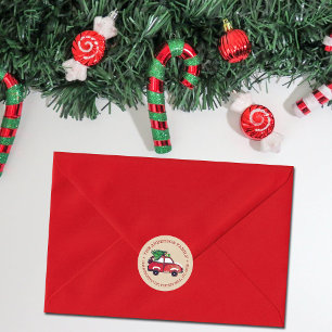 Rustikales Rotes Auto Festliche Weihnachtsfeier Rü Runder Aufkleber