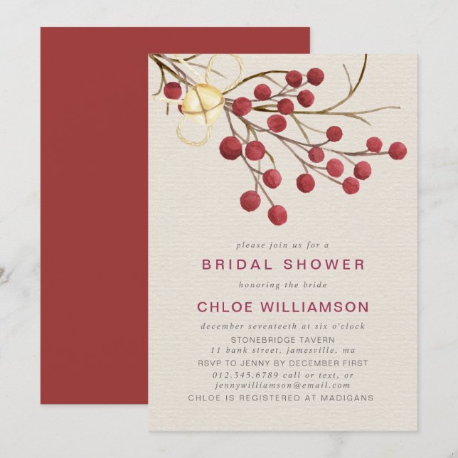 Rustikales Rotes Brautparty Einladung (Vorne/Hinten)