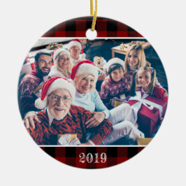 Rustikales Rotes Buffalo Kariertes Foto Weihnachts Keramik Ornament