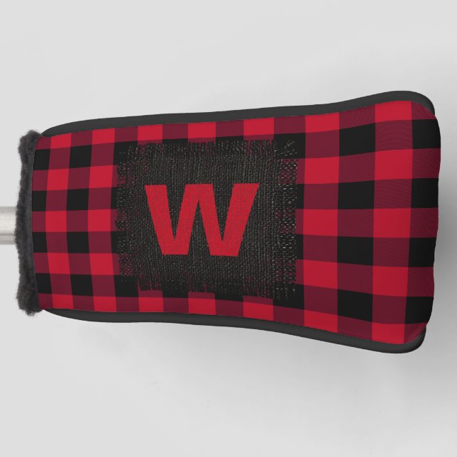 Rustikales rotes Buffalo Kariertes Monogramm Golf Headcover (Vorderseite)