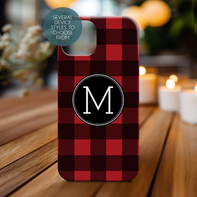 Rustikales rotes Buffalo Kariertes Muster Monogram Case-Mate iPhone Hülle (Personalized Phone Case with Monogram)