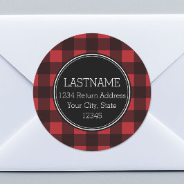 Rustikales rotes Buffalo Kariertes Muster Monogram Runder Aufkleber