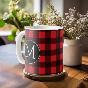 Rustikales rotes Buffalo Kariertes Muster Monogram Tasse
