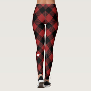 Rustikales Rotes Buffalo Kariertes Weißes Herz Leggings