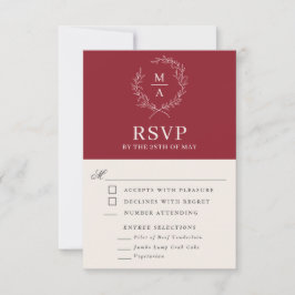 Rustikales Rotes Einfaches, elegantes Monogramm UA RSVP Karte