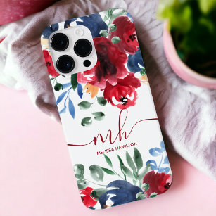Rustikales, rotes, elegantes, florales Aquarellmon Case-Mate iPhone Hülle