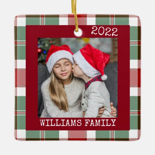 Rustikales Rotes Foto Buffalo Karierte Einrichtung Keramikornament (Vorderseite)