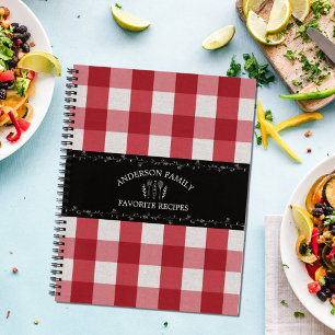 Rustikales rotes Gingham-Familienkochbuch im Landh Notizbuch