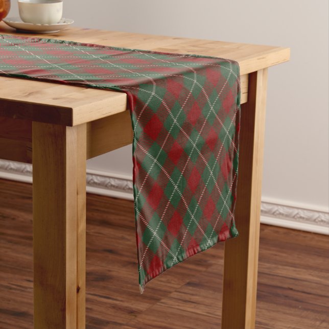 Rustikales rotes Grün und Beige Tartan Kariertes M Kurzer Tischläufer (Beispiel)