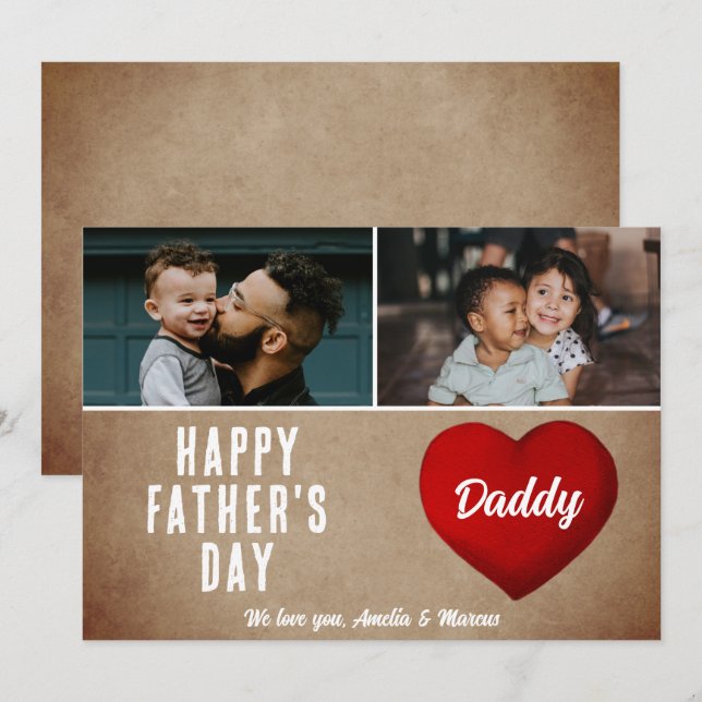 Rustikales Rotes Herz glücklich Vater's Day Daddy  Karte (Vorne/Hinten)