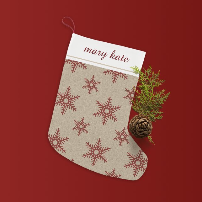 Rustikales Rotes Imitat Burlap Snowflake Muster Kleiner Weihnachtsstrumpf (Von Creator hochgeladen)