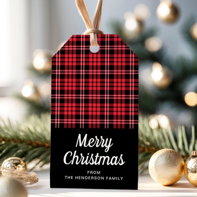 Rustikales Rotes Kariert Frohnes Weihnachtsgeschen Geschenkanhänger (Rustic Red Plaid Merry Christmas Gift Tags)