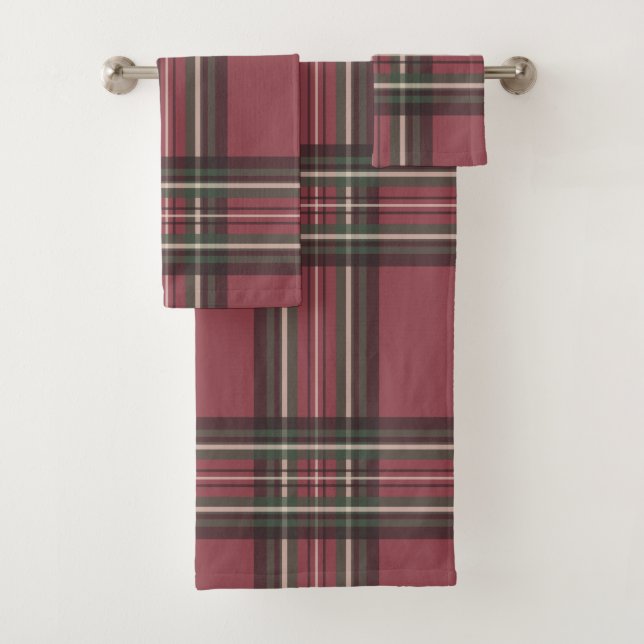 Rustikales rotes Karo-Badehandtücher-Set Badhandtuch Set (Insitu)
