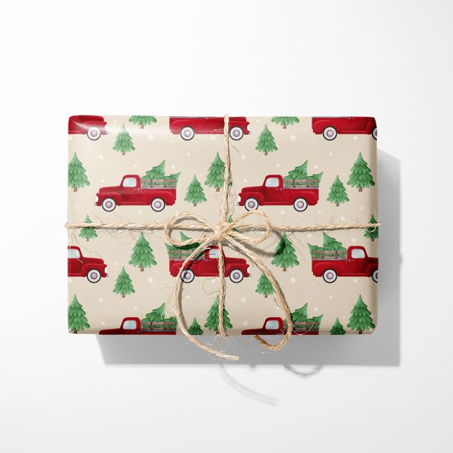 Rustikales rotes LKW-Weihnachten Geschenkpapier (Von Creator hochgeladen)