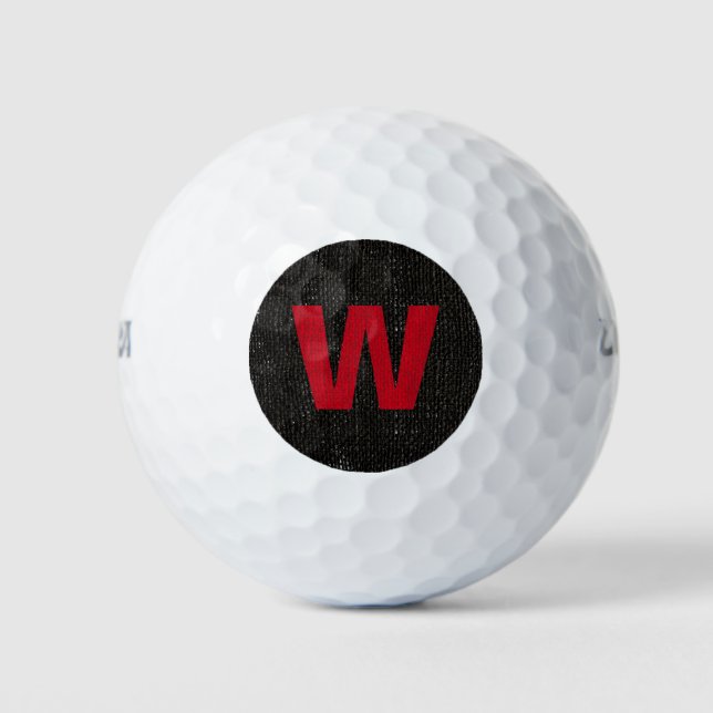Rustikales Rotes Monogramm Initial auf Black Burla Golfball (Vorderseite)