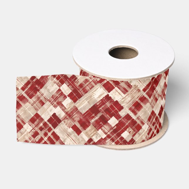 Rustikales rotes Pinselstrich-Karo-Tartan Ripsband (Spule)