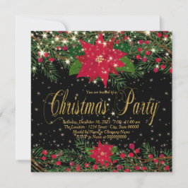 Rustikales Rotes Poinsettia Weihnachtsfest Party Einladung