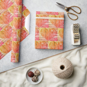 Rustikales rotes und gelbes Herz-Verpackungspapier Geschenkpapier