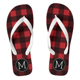 Rustikales rotes und schwarzes Buffalo Kariertes M Flip Flops