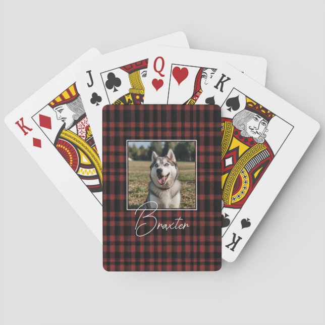 Rustikales rotes und schwarzes Kariertes Muster Fo Spielkarten (Rückseite)