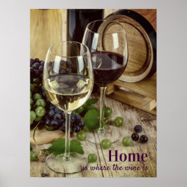 Rustikales Rotes und Weißes Weinglas Trauben Fass Poster