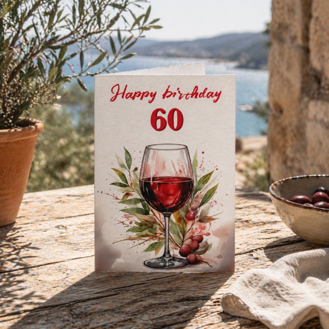 Rustikales Rotes Weinglas 60. Geburtstag Karte (Von Creator hochgeladen)