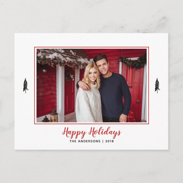 Rustikales Rotes & Weißes Gingham Flannel Weihnach Ankündigungspostkarte (Vorderseite)