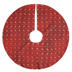 Rustikales Rotgoldstreifen-Muster Polyester Weihnachtsbaumdecke