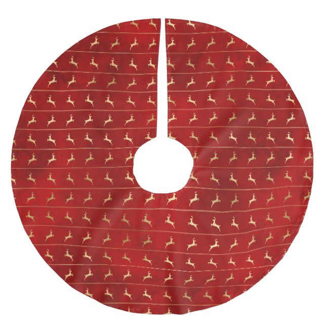 Rustikales Rotgoldstreifen-Muster Polyester Weihnachtsbaumdecke (Vorderseite)